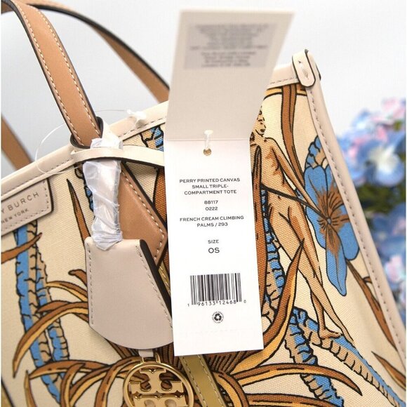 Tory Burch Perry French Cream Climbing Vine Triple Compartment SML Tote Bag NWT - Picture 4 of 7